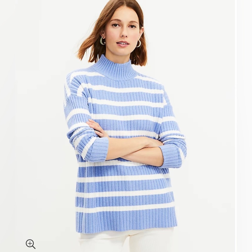 LOFT NWT Striped Ribbed Poncho Tunic Sweater